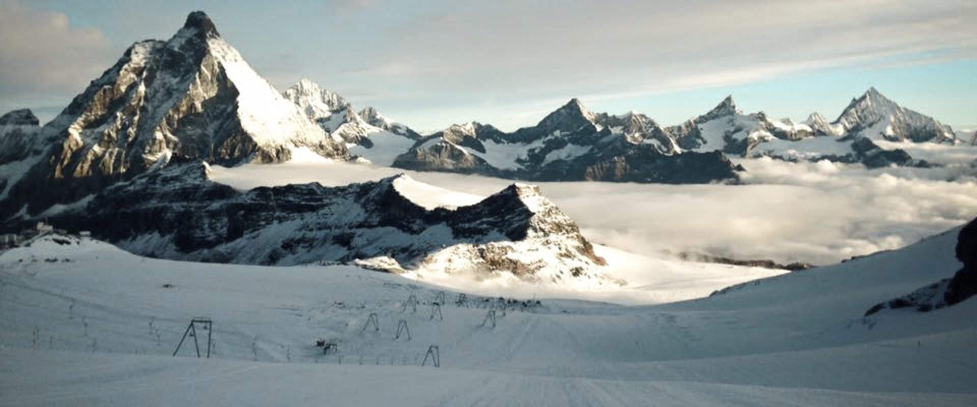 View of the mountain panorama in Glacier Paradise from the ski slope 