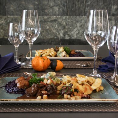 set table of the autumn dinner in Zermatt